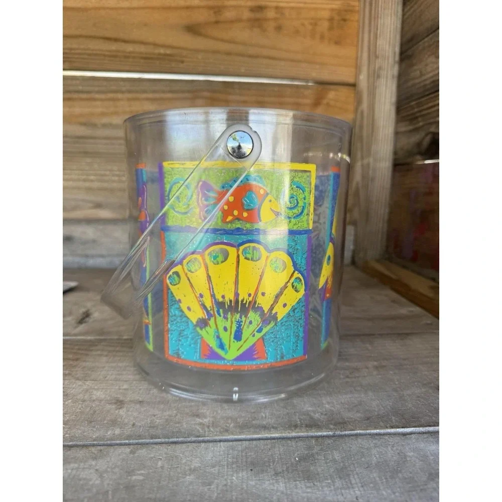 Vintage 90s Clear Ice Bucket Tropical Fish Retro‎ Beach Party With Lid